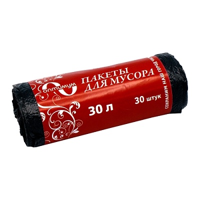 Мешки мусорные ПНД 30л  (8) В рулонах (по 30 шт) Оптимум (х1/120) [рулон]