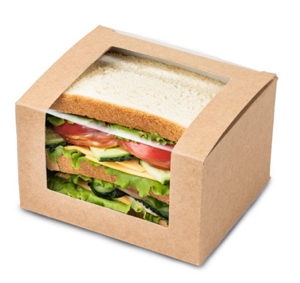 Упаковка для сэндвичей 125х100х70мм Square Cut sandwich box С окном цвет Крафт/Белый OSQ (х300)